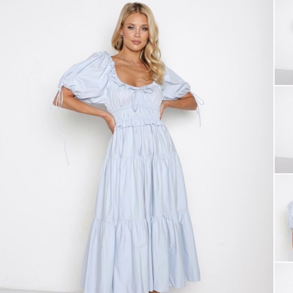 En Saison Poplin Tiered Midi Dress Light Blue Size S